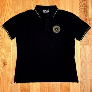 Versace Black Polo Shirt with Gold Accents